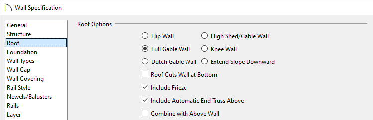 Specifying the end walls as Full Gable Walls