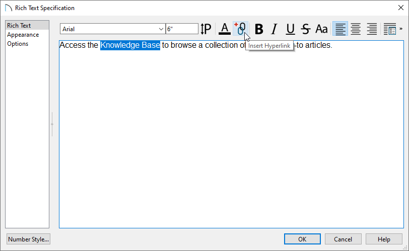 Highlight the desired text, then click the Insert Hyperlink option.