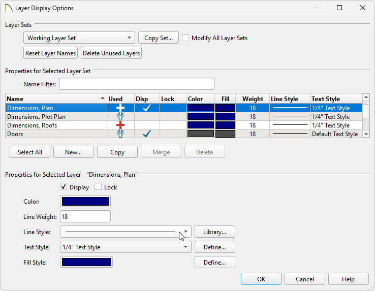 Changing the line style of a layer