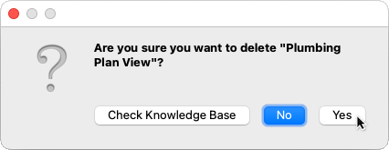 Dialog window asking "Are you sure you want to delete 'Plumbing Plan View'?