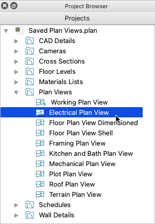 Cursor over Electrical Plan View in the Plan Views folder in the Project Browser