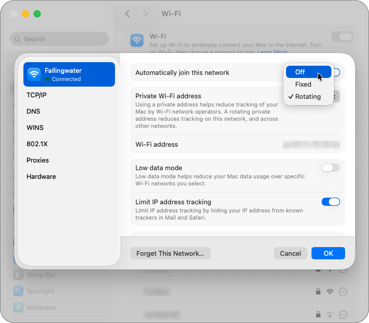 Disable Private Wi-Fi Address