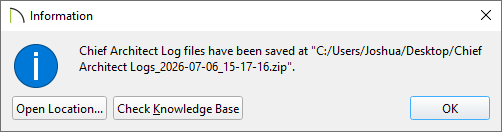Information dialog stating log files have been saved to the chosen location