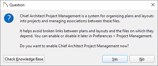 Question dialog asking if you want to enable Project Management.