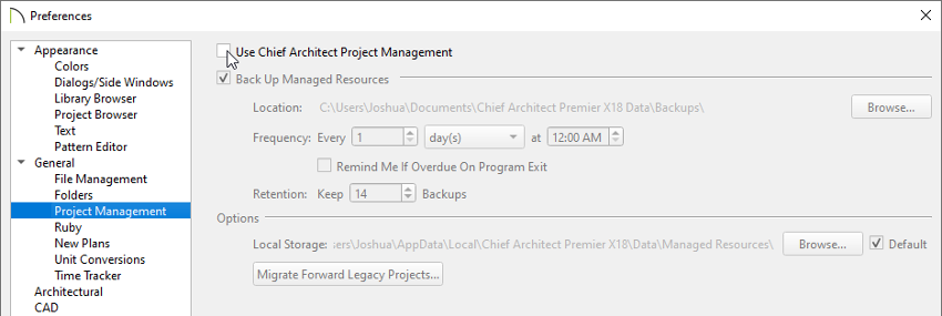 Check or uncheck the Use Project Management box