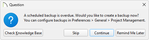 Question dialog stating a scheduled backup is overdue 