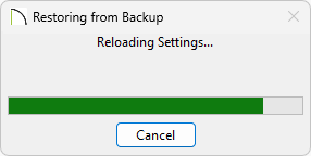Restoring from Backup dialog with a progress indicator