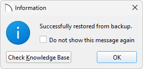 Information dialog stating that the the restore was successful
