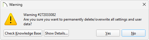 Warning that asks if you want to permanently delete/overwrite all settings and user data when restoring from a backup