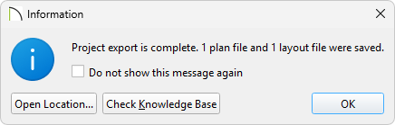 Information dialog that states the project export has completed