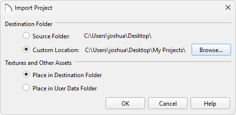 Import Project dialog that appears when importing projects when using Traditional File Management