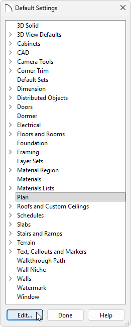 In Default Settings, select Plan, and click Edit.