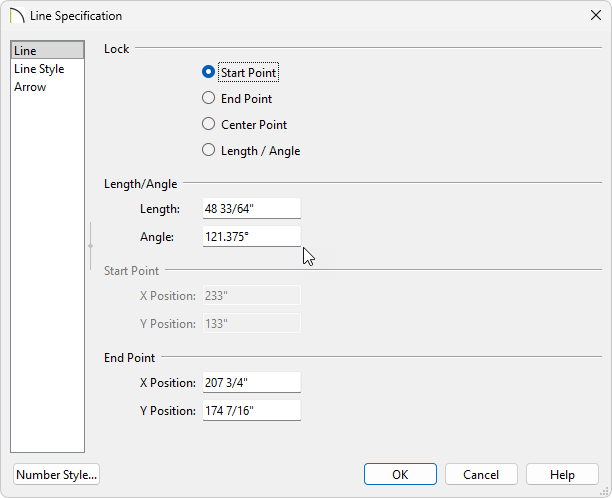 In the Line/Polyline Specification take note of the Angle.
