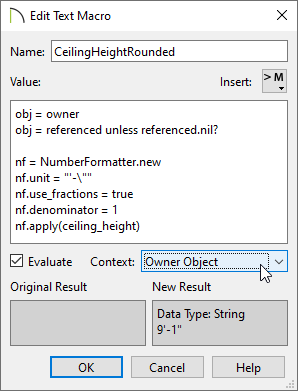 Edit Text Macro dialog where macros can be created