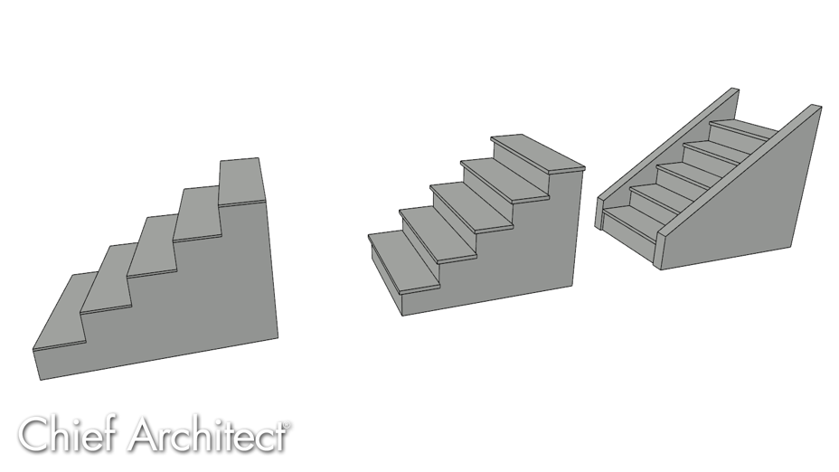 3 different styles of precast concrete stairs.