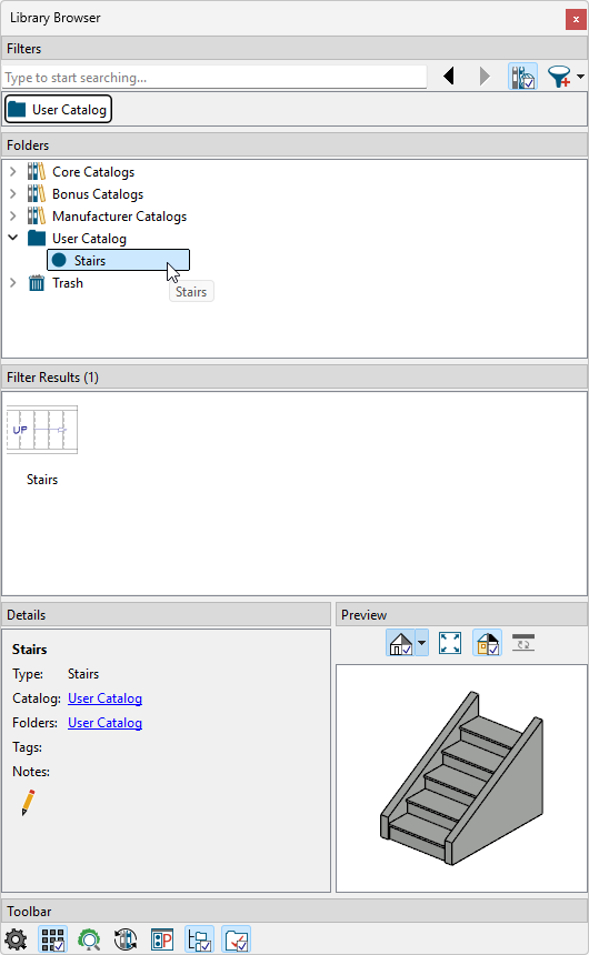 Add your stairs to your User Catalog.