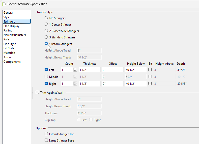 On the Stringers panel, set your stringer heights.