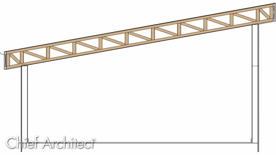 Shed roof design with sloping flat trusses.