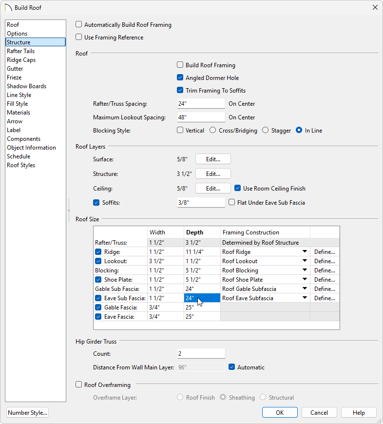 Adjust your settings in the Build Roof dialog.