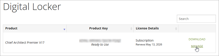 Click on the Manage link located in the License Details column