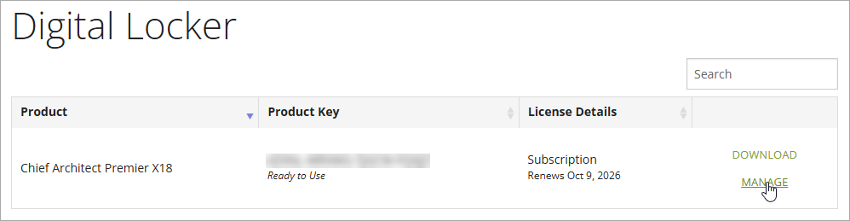 Click on the Manage link located in the License Details column