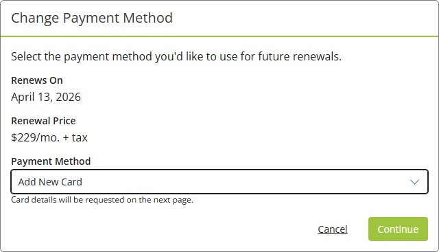 Use the Payment Method drop-down to change the payment method