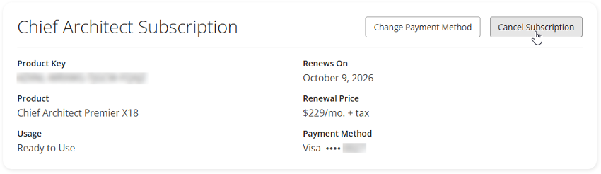 Click the Cancel Subscription button. 