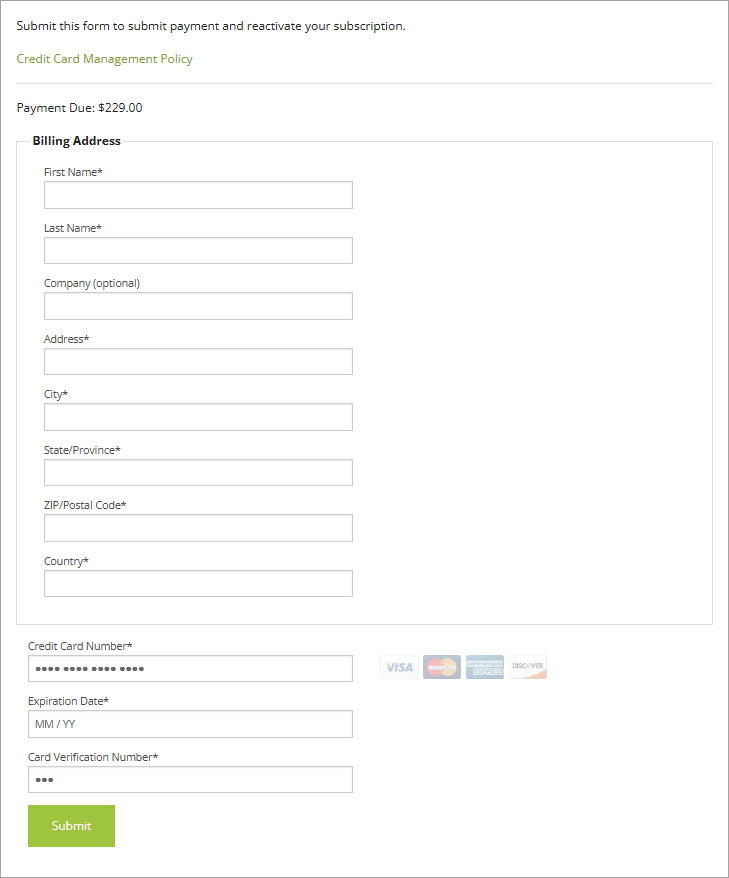 Enter Billing Address details and credit card information when choosing to add a new card