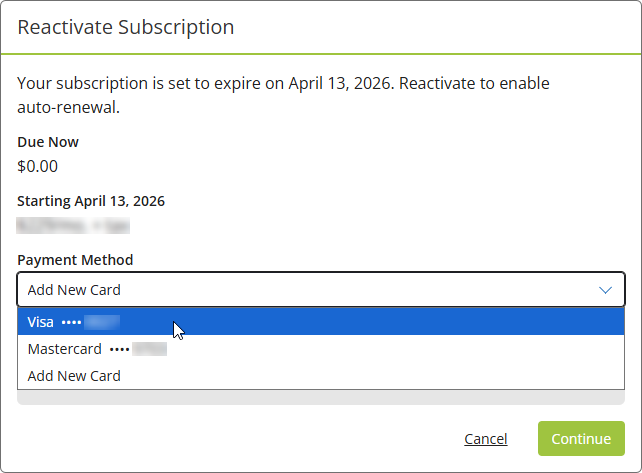 Select the desired Payment Method using the drop-down