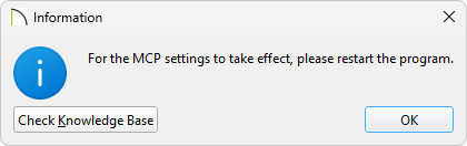 Information message stating to restart the program
