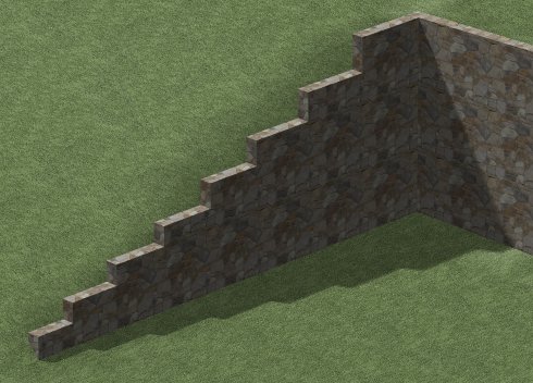 Camera view showing completed step shape along top of sloping retaining wall